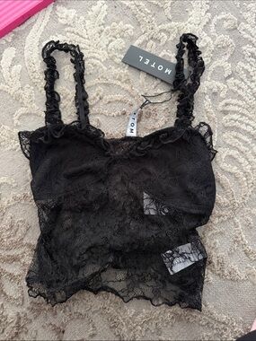 Motel Rocks Black Lace Bandeau Cami with Ruffled Straps